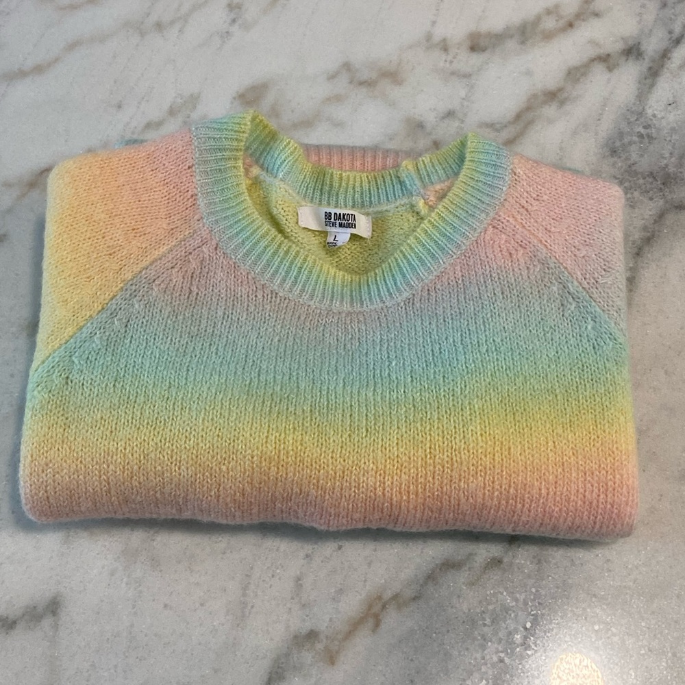 BB Dakota By Steve Madden Pastel Rainbow Striped Ombré Sweater